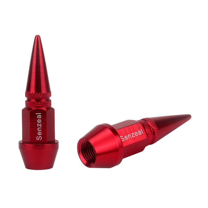 Senzeal 4X Long Impale Spike Style Polished Aluminum Tire Valve Stem Caps Red - Image 2